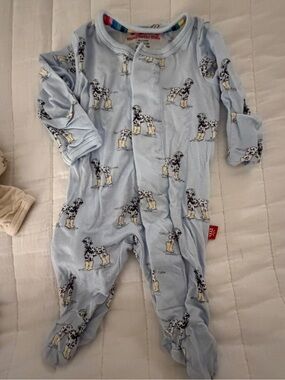 Magnetic Me Light Blue Dalmatian-Print Footed One-Piece